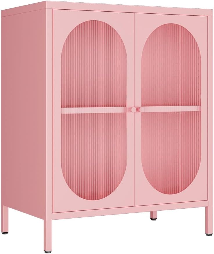 Storage & Organization - خزانة جانبية صغيرة ببابين شفافين، مصنوعة