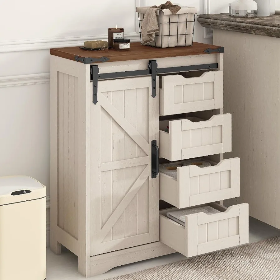 Storage & Organization - خزانة تخزين للحمام بتصميم ريفي، تحتوي