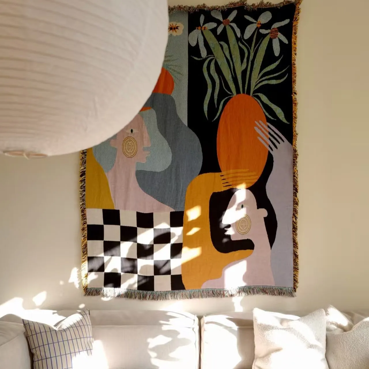 Boho Throw Blanket Fringe - نسيج جداري بوهيمي منسوج بنقشة جاكار