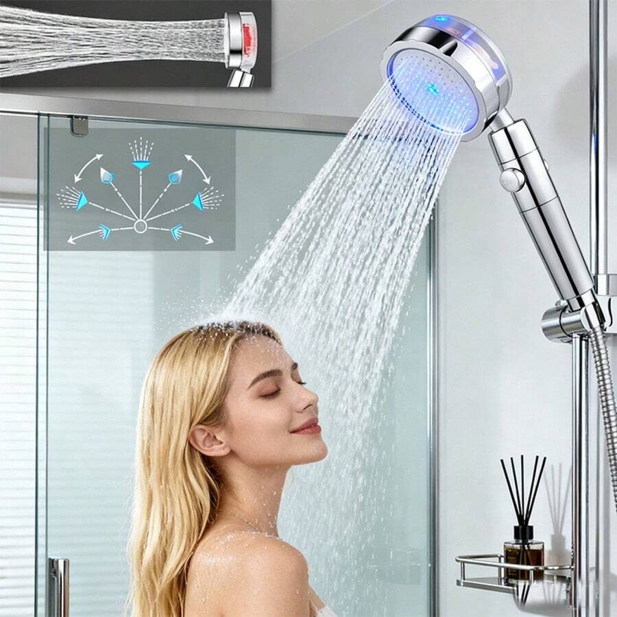 High Pressure Shower Head Handheld - رأس دش يعمل بالدوّار مع زر