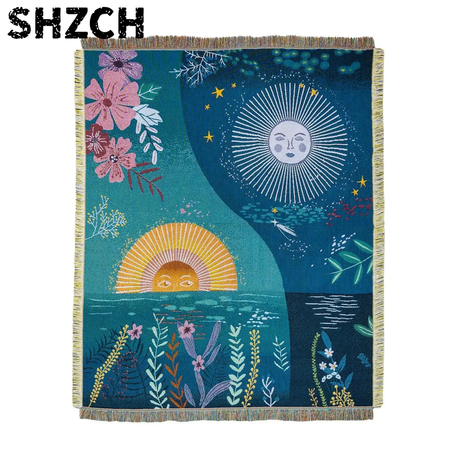نسيج جداري منسوج بتصميم الشمس  - مراجعة Boho Throw Blanket Fringe وسعره