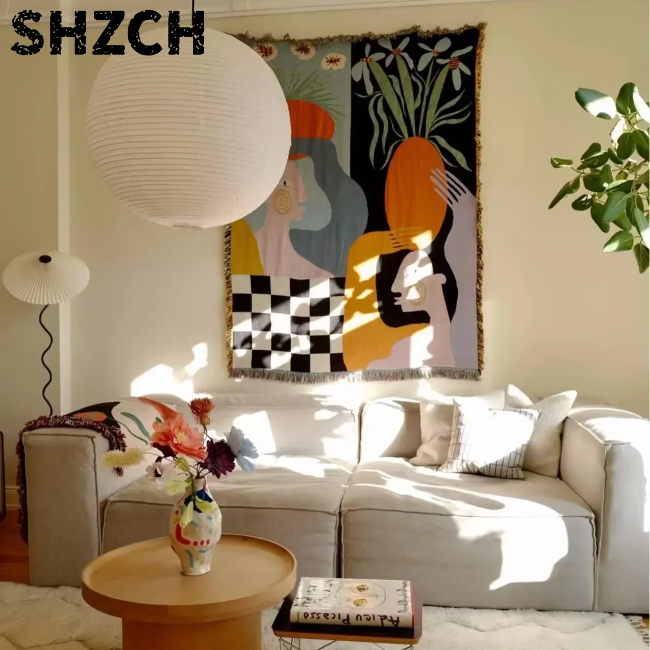نسيج جداري بوهيمي منسوج بنقشة  - مراجعة Boho Throw Blanket Fringe وسعره